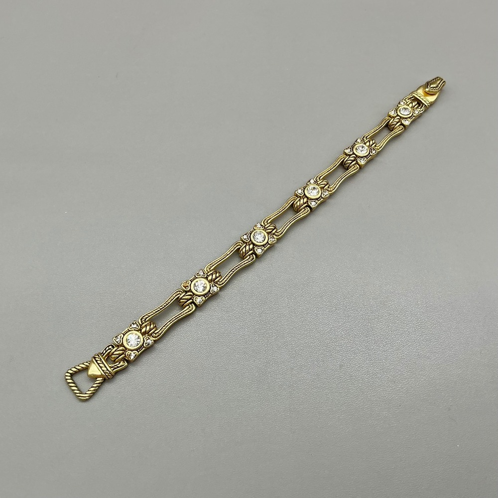 Bracelet Gold Tone Clear Rhinestone Crystal Ornate Link Toggle Statement 8.25"